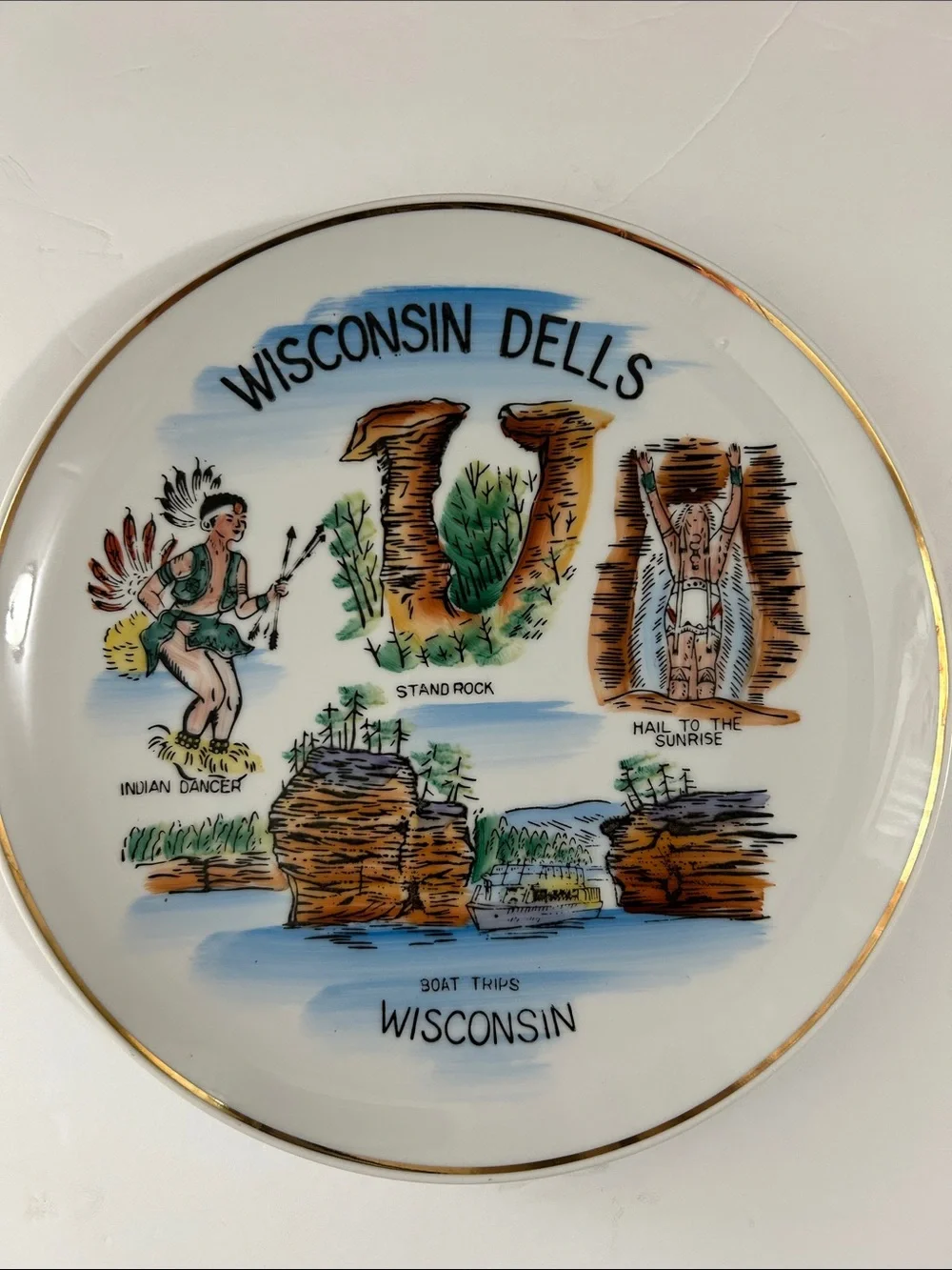 Vintage Wisconsin Dells Decorative Collector Plate -Souvenir, Indian Dancer